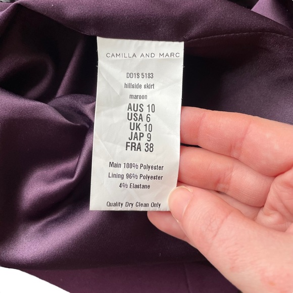 CAMILLA AND MARC Sz10 Plum asymmetrical fitted highwaised midi pencil skirt 🥇 - Picture 12 of 13